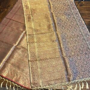 Vintage Banarasi Silk Zari Saree Gold Maroon Paisley Floral Brocade India
